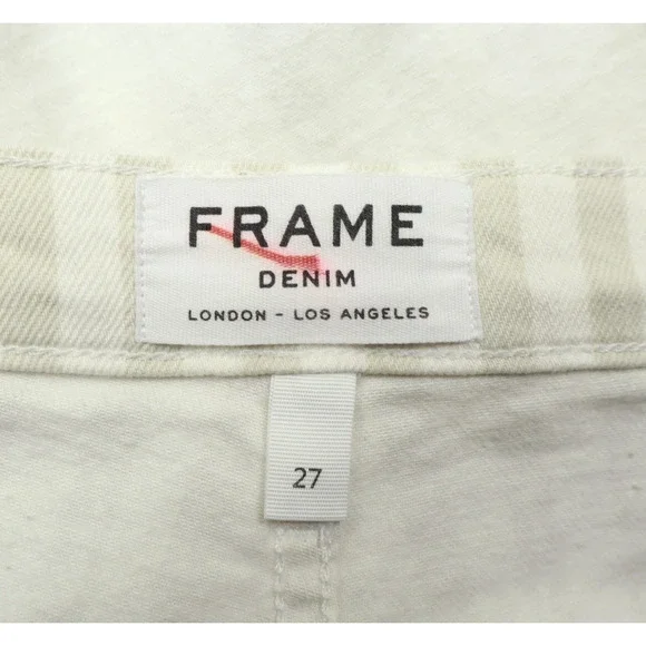 Frame Women's The Anchor High Waisted Wide Leg Jeans Tan White Stripes Sz 27